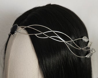 Handgefertigtes versilbertes Diadem, Waldelfische Krone, Zweig-Headpiece, Fantasy und Mittelalter Tiara, Unikat, Hochzeitsreif