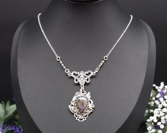 Sterling Silber Art Nouveau Labradorite Halskette ~ Fantasy Collier ~ Gothic Wicca Schmuck