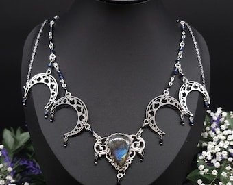 Collier mit blauem Labradorit - Edelstahlmonde - Größenverstellbare Halskette - Unikat