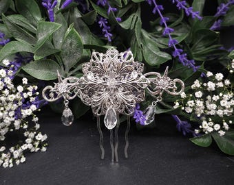 Silberner Braut-Haarkamm - mit Sternen und Kristalltropfen –Hochzeits-Haarschmuck - Fantasy Accessoire