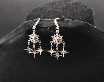 Zirkonia-Stern-Ohrringe - 925er Sterling Silber Hängeohrringe - Ohrringe für Bräute, Hochzeiten, Fantasy & Alltag