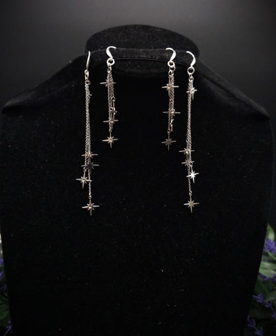 Kurze 925er Sterling Silber Stern-Ohrringe ~ Edelstahl Sterne ~ filigraner Ohrschmuck ~ Fantasy Ohrhaken