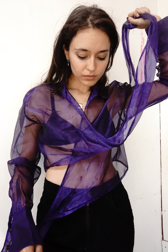 Violet Iridescent Sheer Organza Guess Wrap Top s/m