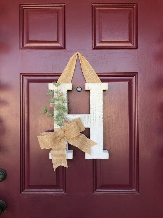 Whitewashed Letter Wreath For Front Door Christmas Door Etsy