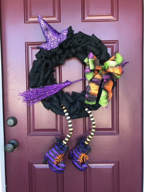 Items similar to Burlap Witch Wreath, Witch Wreath, Halloween Wreath