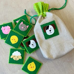 Felt Farm Animals Memory Game: Toddler Learning Toy with puppy