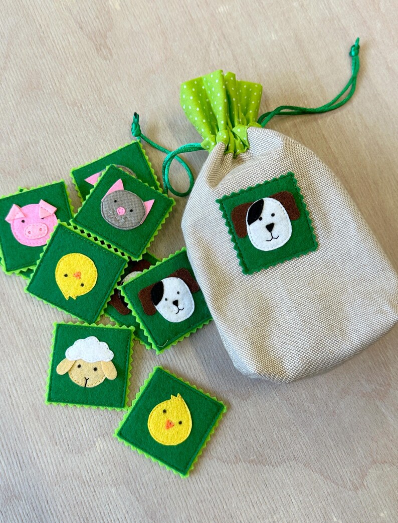 Felt Farm Animals Memory Game: Toddler Learning Toy with puppy