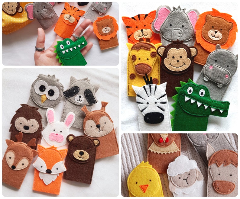 8 Felt Finger Puppets Jungle Animals Educational Finger Theater Play