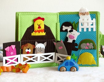 Felt Quiet Book: Farm Animals Finger Puppets, Montessori Sensory Toy