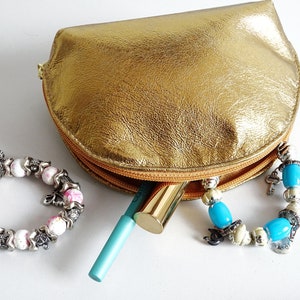 Gold Leather Cosmetic Bag Pouch Makeup Purse Make Up Bag Women Toiletry Travel Storage Small Zipper Leather Purse Bridesmaid Wedding Gift