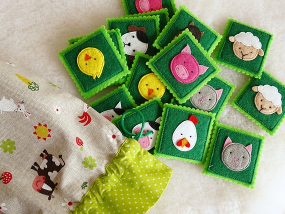 Felt Farm Animals Memory Game: Toddler Learning Toy