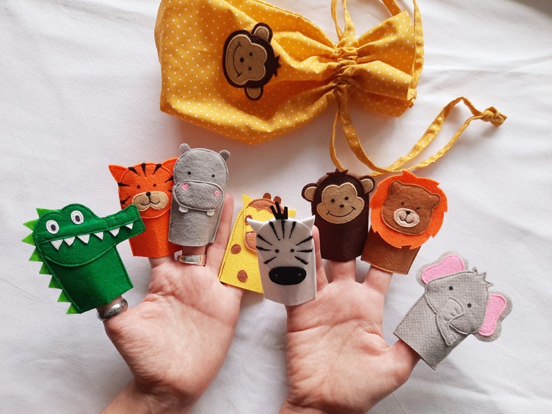 8 Felt Finger Puppets Jungle Animals Educational Finger Theater Play