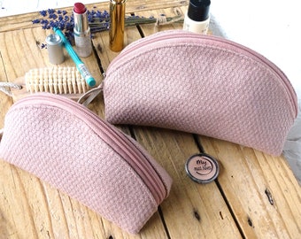 Trousse à cosmétiques en tissu rose poudré : pochette souple de rangement pour maquillage