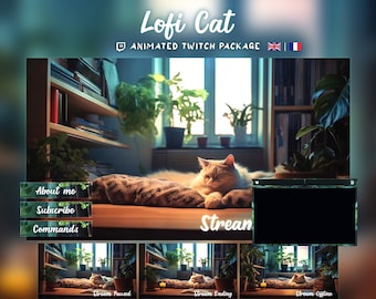 Lofi Cat | Twitch Animated Package | Scenes for Streamers