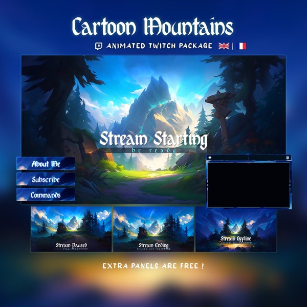 Cartoon Mountains | Twitch Animated Package | Scenes for Streamers