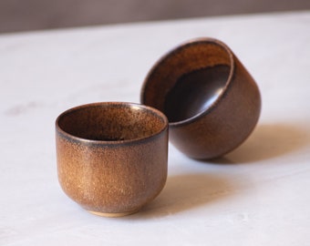 2 Handmade Espresso Cups, Ceramic Specialty Coffee Cups in Golden Brown, 3 oz, Set of Two