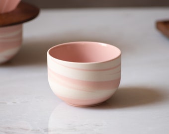 2 Festive Flat White Cups, Pink Latte Art Mugs, Handmade Bowl Shaped Ceramic Cappuccino Cups, Set of Two