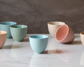 TOMMA. Set Of 4 Colorful Ceramic Cups, Minimalist Handmade Tea, Small Cappuccino, Double Espresso Cups, Set of Four Assorted Colors.