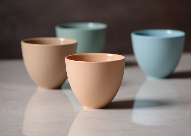 TOMMA. Set Of 4 Colorful Ceramic Cups, Minimalist Handmade Tea, Small Cappuccino, Double Espresso Cups, Set of Four Assorted Colors. image 7