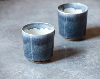 2 Premium Ceramic Cups, Handcrafted Filter Mugs, Unique Ocean Blue Glaze, Set of 2