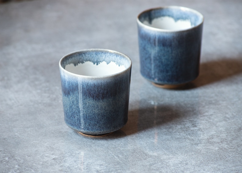 2 Premium Ceramic Cups, Handcrafted Filter Mugs, Unique Ocean Blue Glaze, Set of 2 image 1