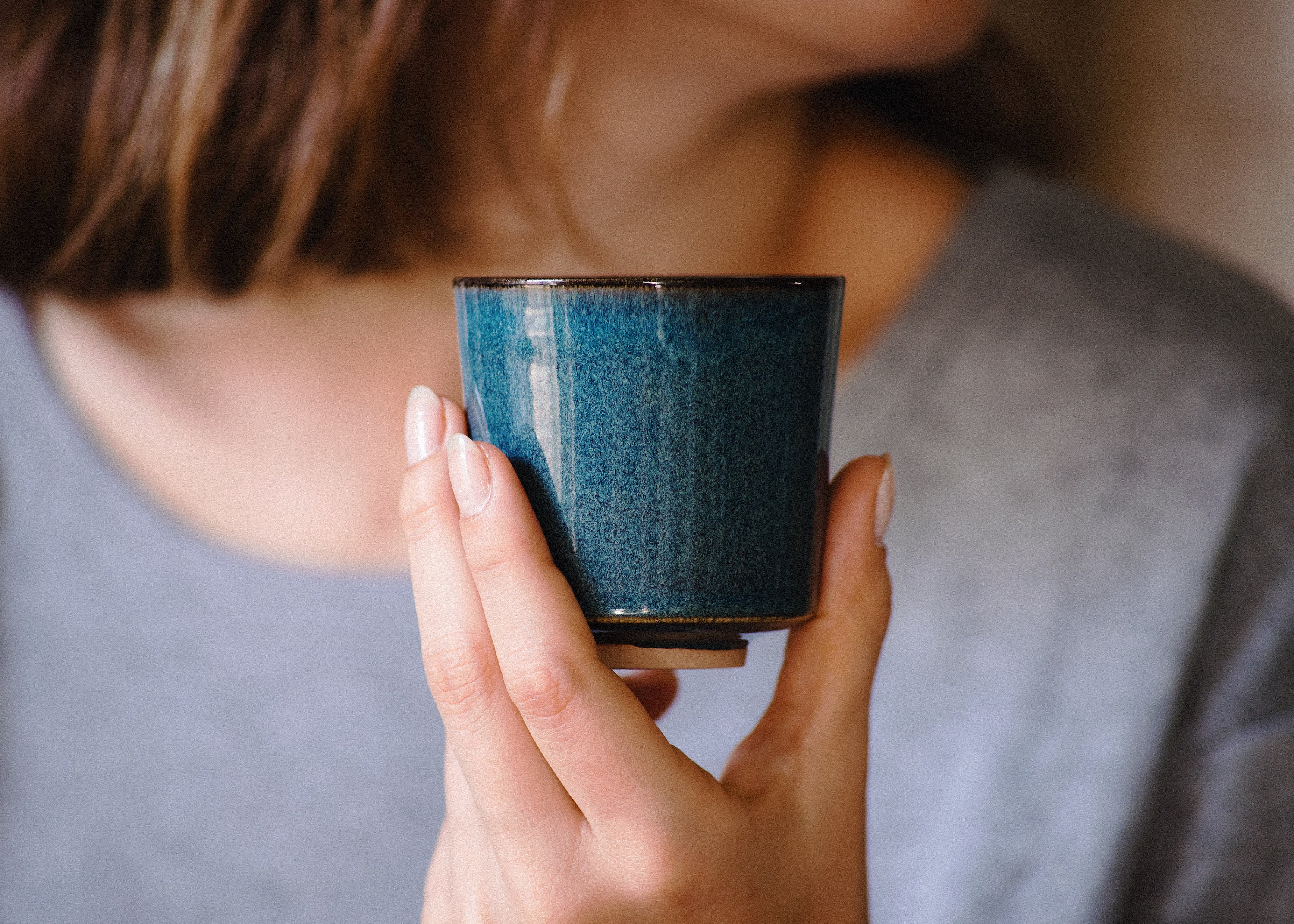 Kubo. Ensemble de 2 Tasses à Expresso Style Japonais Bleu Foncé, Tasse Thé en Céramique Sans Poignée