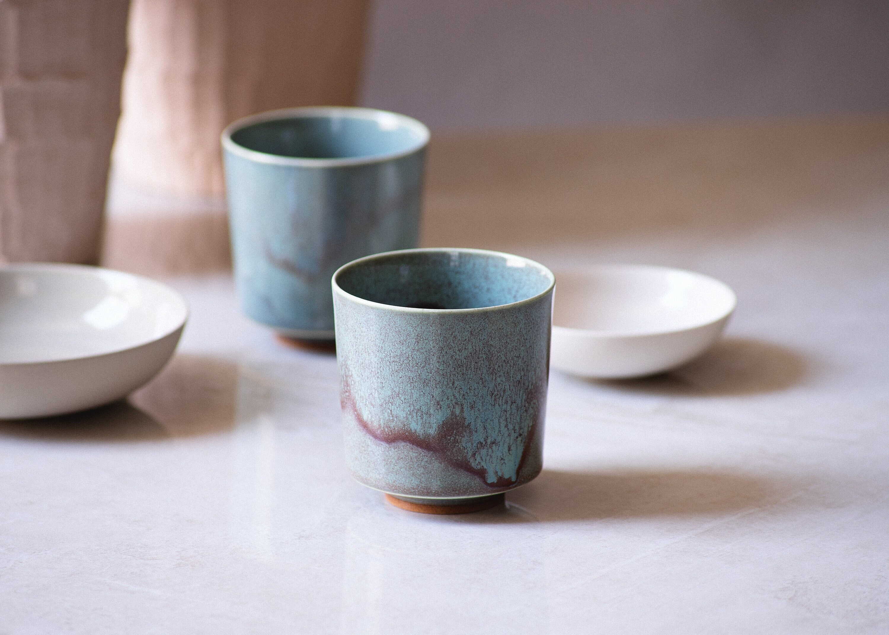 Kubo. Ensemble de 2 Tasses Expresso en Céramique avec Glaçure Vert Mer Parfaite Poterie d'art Artisa