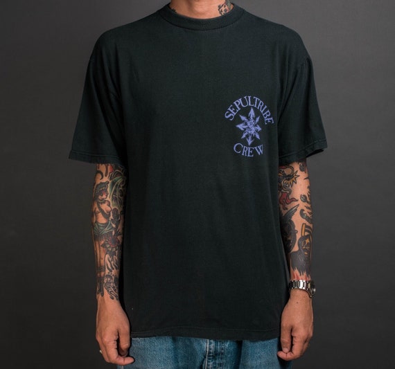 Vintage 90’s Sepultura Sepultribe Crew Chaos AD T-