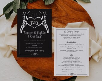 Gothic Wedding Invitation | Halloween | Skeleton | 5x7 invitation with envelope