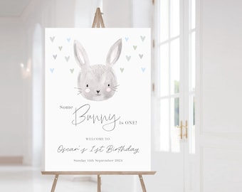 Digital Bunny Birthday Sign | Blue colours | 1st birthday | Boy birthday | Baby Boy | PDF | Jpeg