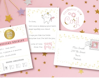Editable Tooth Fairy Letter, Tooth Fairy Printable Receipt, First Tooth Certificate- Pink