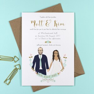 Couple Custom Portrait Wedding Invitation / illustrated portrait/ unique wedding invite
