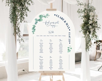 Arch Eucalyptus Wedding Seating Plan A1 Board- Printed