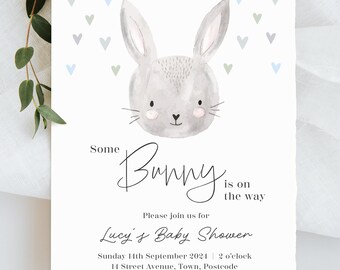 Digital Bunny BABY SHOWER Invite| Green | Blue | Grey | Baby Boy