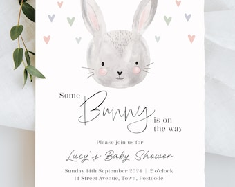 Digital Bunny Baby Shower Invite| Neutrals | Unisex | Pink | Green| Blue | Grey