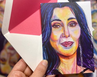 Cher Watercolor Portrait Blank Greeting Card