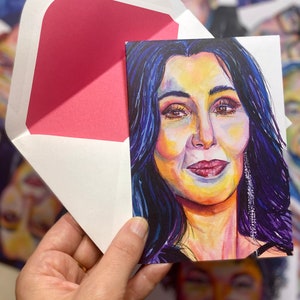 Cher aquarel portret lege wenskaart