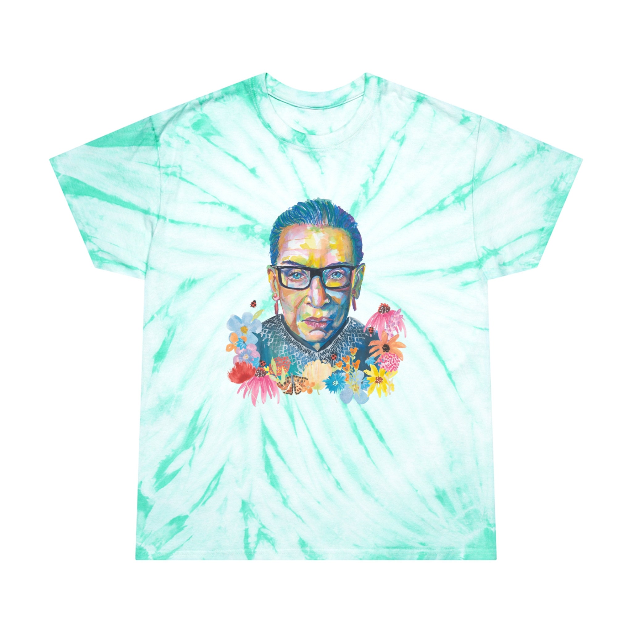 RBG (Ruth Bader Ginsburg) Tie-Dye Tee - Watercolor Portrait & Flowers