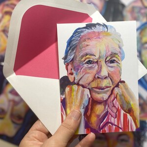Cartão Comemorativo Jane Goodall Watercolor Portrait Blank