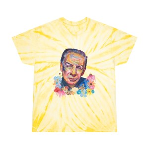 Jerry Orbach/Lenny Briscoe  Tie-Dye Tee - Watercolor Portrait & Flowers