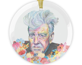 Floral David Lynch Glass Ornament - from original watercolor