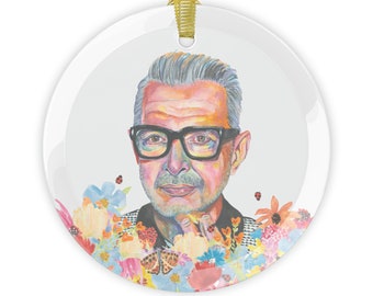 Floral Jeff Goldblum Glass Ornament - from original watercolor