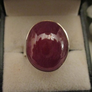 Genuine Ruby Cabochon Sterling Silver Statement Ring (Size R)