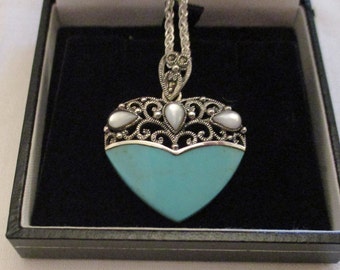 Turquoise Heart Pendant and Chain.