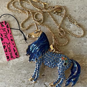 Betsey Johnson Blue Unicorn Necklace NOS