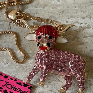 New Betsey Johnson Crystal Bull Necklace NOS