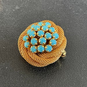 Vintage Custom Jewelry Turquoise Crystals Brooch