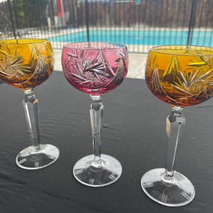 Set of 3 Cut Crystal Wine Glasses