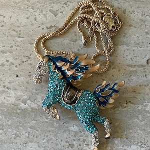 Betsey Johnson Teal Horse Brooch/Necklace NOS