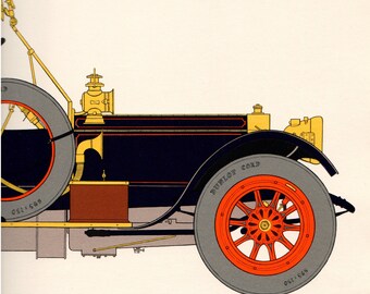 1908 Rolls Royce Lithograph Engraving - Vintage Car - Antique Automobile Print - Chromolithograph Decorative Print - Luxury Car Print - 505